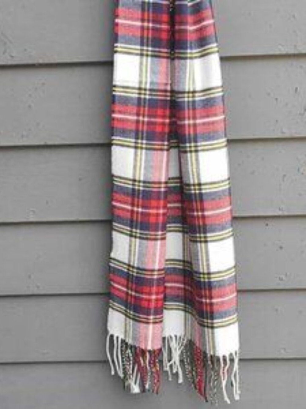 100% Cashmere Scottish Tartan Scarf White Red Blue NEW